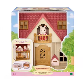 EPOCH Sylvanian Families Starter House - Red Roof Series Σπίτι κούκλας με Freya Chocolate Rabbit και 10 έπιπλα