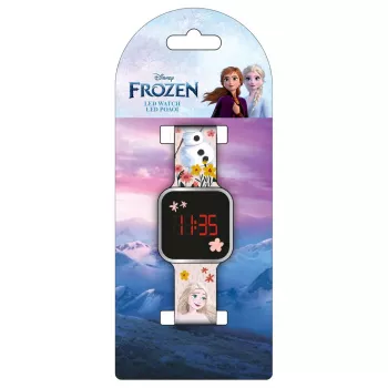 PULIO ψηφιακό ρολόι LED Diakakis - παιδικό ρολόι Frozen με κόκκινη οθόνη LED, μπλε/μωβ λουράκι σιλικόνης, επίσημο θέμα Disney Frozen