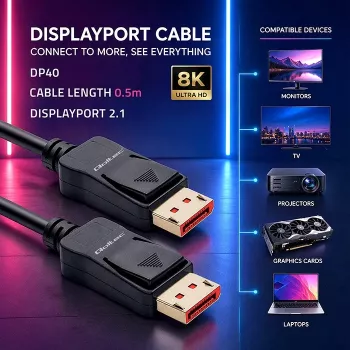 QOLTEC Καλώδιο DisplayPort M/M V2.1 40G 0,5m