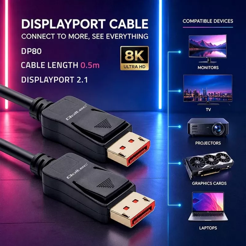 QOLTEC Καλώδιο DisplayPort M/M v2.1 54G 0,5 m