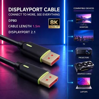 QOLTEC Καλώδιο DisplayPort M/M v2.1 80G 1,5m Μαύρο
