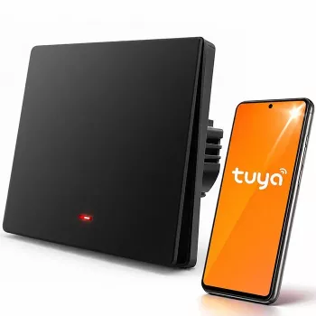 Qoltec 52722 Έξυπνος διακόπτης φωτισμού Wi-Fi, 1 καναλιού, με πάνελ αφής, χρονοδιακόπτη, Tuya/Smart Life, μαύρο