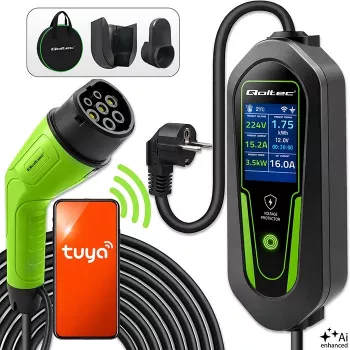 Qoltec Φορητός φορτιστής EV Type 2 σε Schuko 3,5 kW 16 A καλώδιο 5 m με Wi-Fi και LCD
