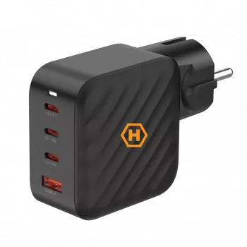 HAMMER RapidCharge Τροφοδοτικό GaN 100W, 2x USB-C PD 100W + 1x USB-A QC 30W, μαύρο