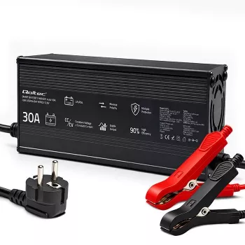 Qoltec φορτιστής μπαταρίας LiFePO4 12V 30A με ενδείξεις LED και έξυπνη φόρτιση 3 σταδίων