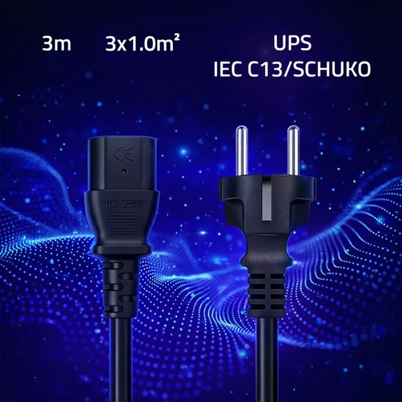 QOLTEC 54627 καλώδιο τροφοδοσίας Schuko σε IEC C13 3m 3x1mm² μαύρο