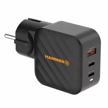 HAMMER RapidCharge 65W GaN τροφοδοτικό - 2x USB-C PD, 1x USB-A QC, μαύρο