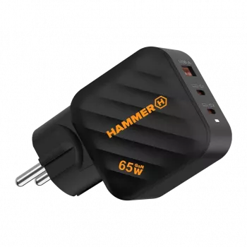 HAMMER RapidCharge 65W GaN τροφοδοτικό - 2x USB-C PD, 1x USB-A QC, μαύρο