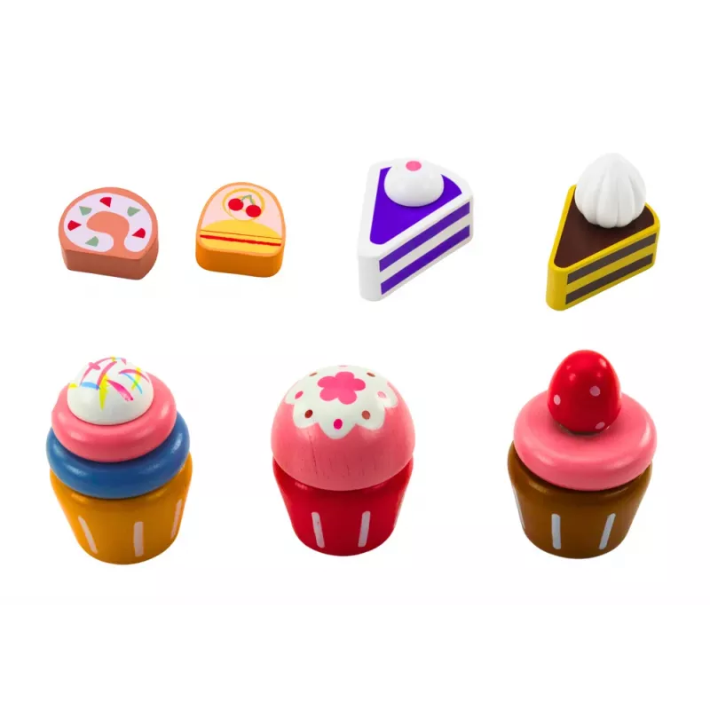 LEAN TOYS Σετ γλυκών κέικ cupcakes με ξύλινη βάση