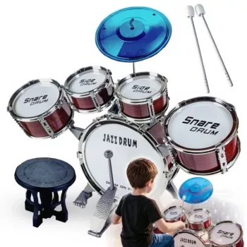 Suprimo K-Drums 1 Παιδικό ντραμς με 5 τύμπανα, πιατίνια, σκαμπό και μπαγκέτες, Κόκκινο