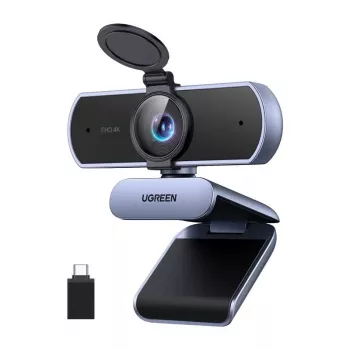 UGREEN FineCam Lite 4K UHD webcam με συστοιχία 4 μικροφώνων, Privacy-Shutter, ρυθμιζόμενο οπτικό πεδίο, Auto-Framing, HDR, USB-C, Γκρι