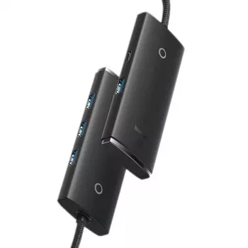 Baseus Lite Series 4-Port USB 3.0 Hub - 5Gbps, Bus-Powered, Μαύρο (WKQX030101)