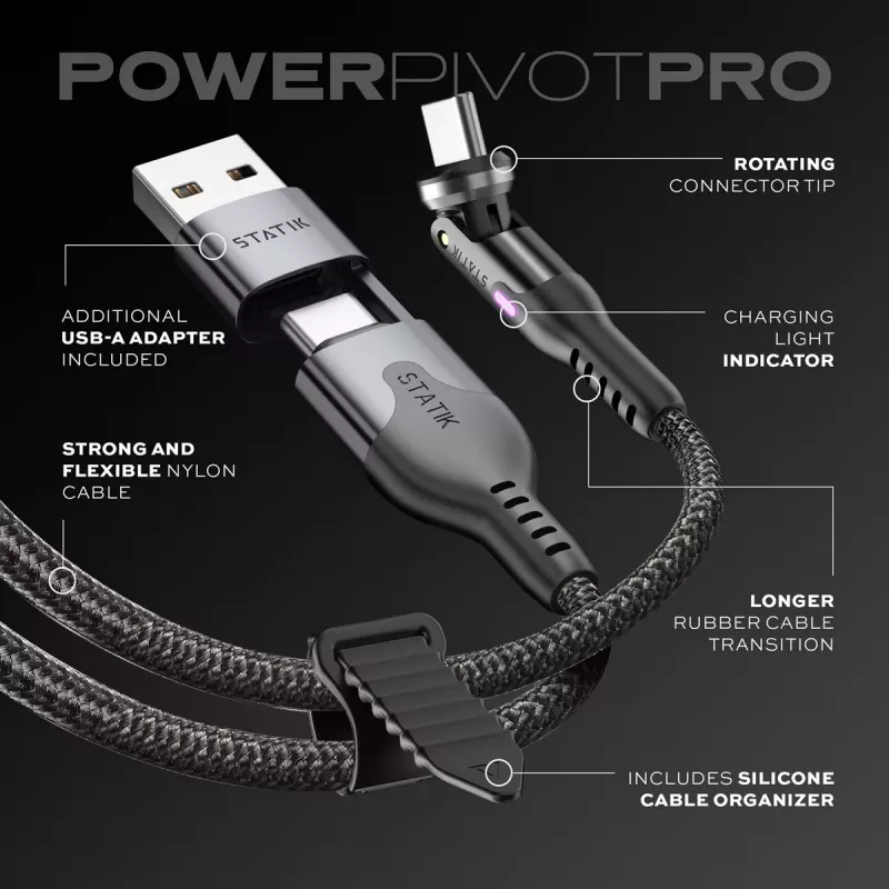 STATIK PowerPivot Pro Πλεκτό καλώδιο Nylon USB-C σε USB-C 3m Μαύρο