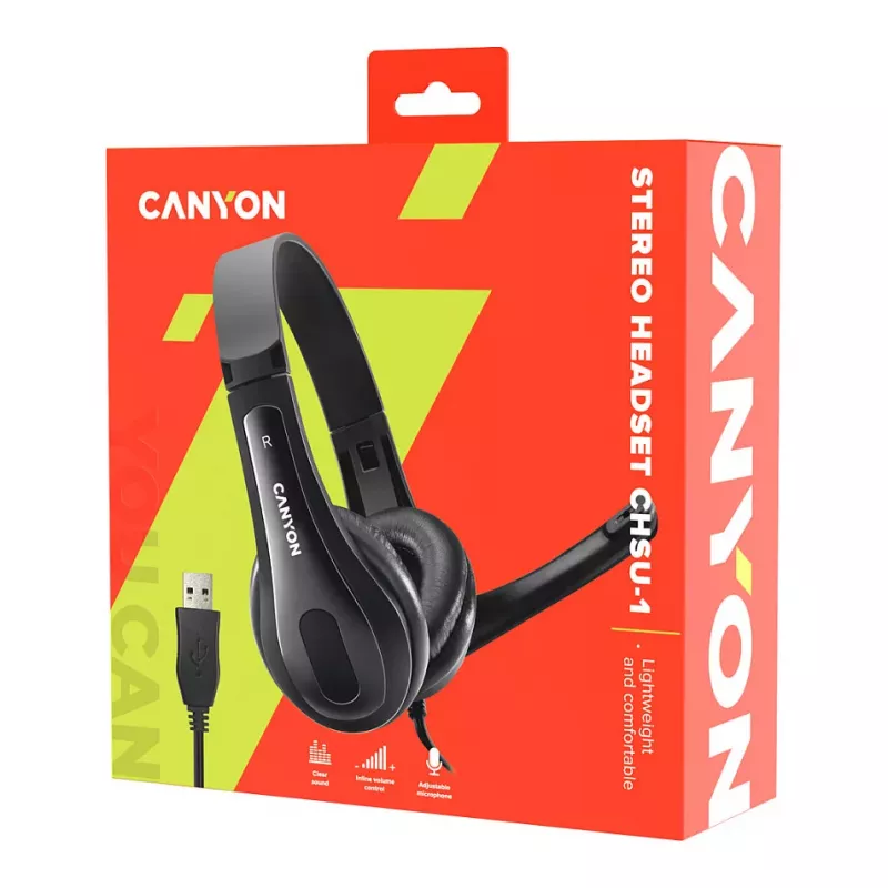 CANYON PC Headset CHSU-1 PC Mic USB 2m Μαύρο