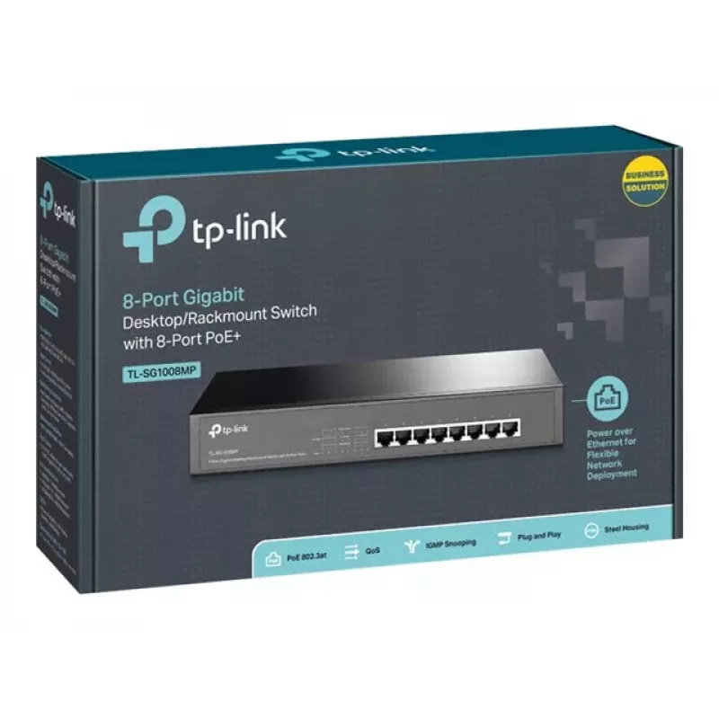 TP-Link TL-SG1008MP μεταγωγέας Gigabit PoE+ χωρίς διαχείριση, 8x Gigabit RJ45, 8x PoE+, 153 W, μαύρος