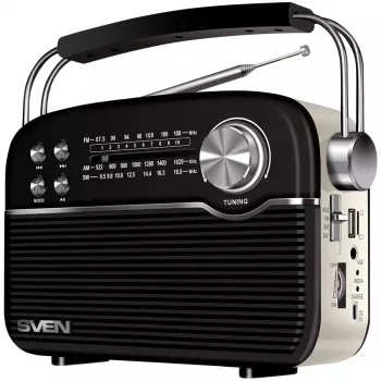Ηχείο SVEN SRP-500, Μαύρο (3W, Bluetooth, FM/AM/SW, USB, microSD, AUX, Μπαταρία)