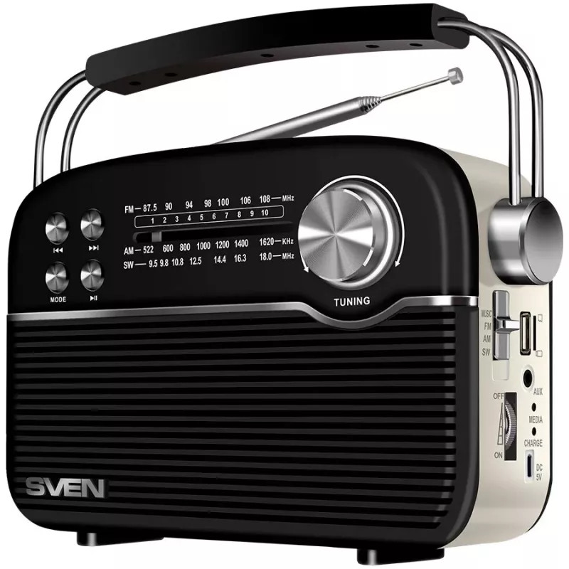 Ηχείο SVEN SRP-500, Μαύρο (3W, Bluetooth, FM/AM/SW, USB, microSD, AUX, Μπαταρία)