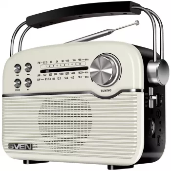 SVEN SRP-500 Φορητό Ηχείο Bluetooth, Λευκό (3W, FM/AM/SW Ραδιόφωνο, USB, microSD, AUX, Μπαταρία)