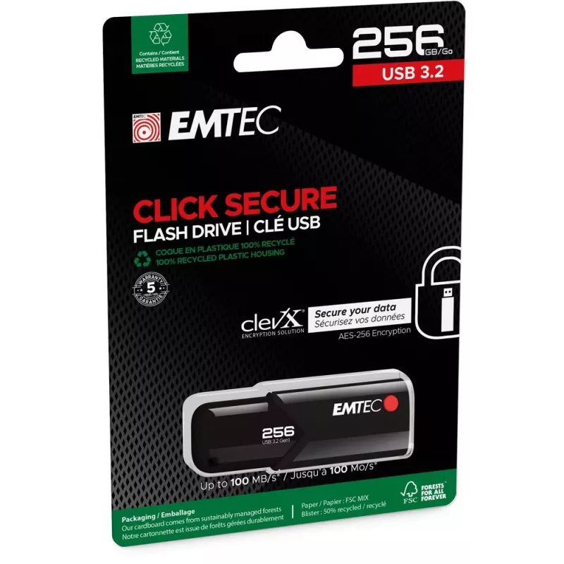 Emtec USB 3.2 Click Secure B120 256GB USB stick μαύρο