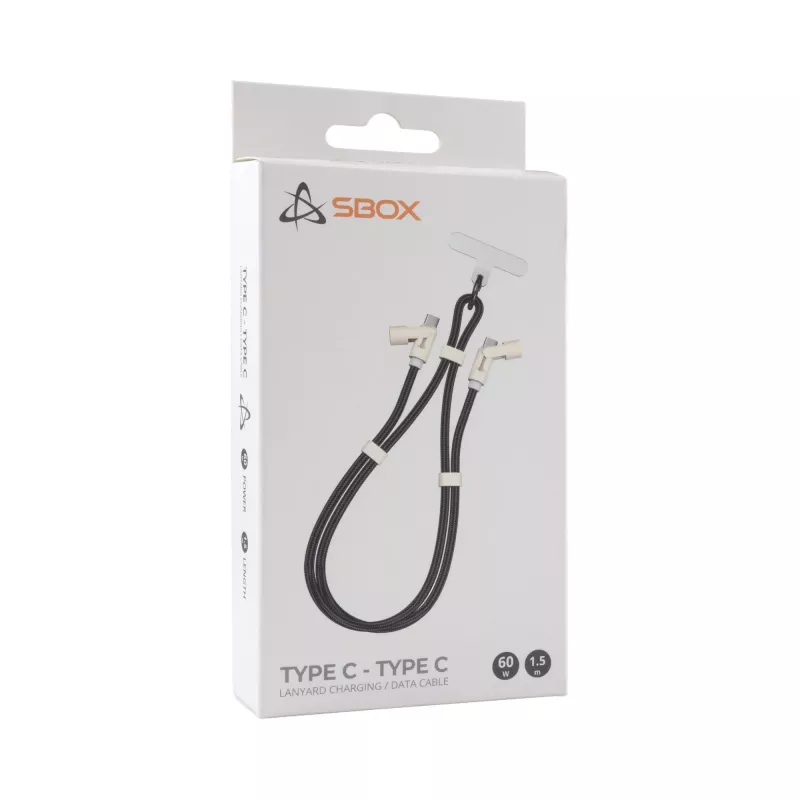 SBOX LANYARD BLACK Καλώδιο USB-C σε USB-C 1,5m μαύρο