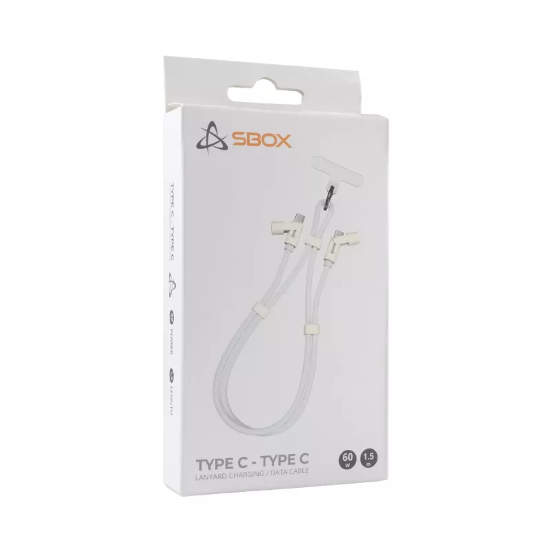 SBOX Lanyard Λευκό Καλώδιο USB-C σε USB-C 1,5 m Λευκό