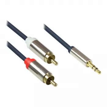 Καλώδιο σύνδεσης ήχου Good Connections High-Quality 3,5mm jack σε 2x βύσμα RCA, ολομεταλλικό περίβλημα, σκούρο μπλε, 1,5m