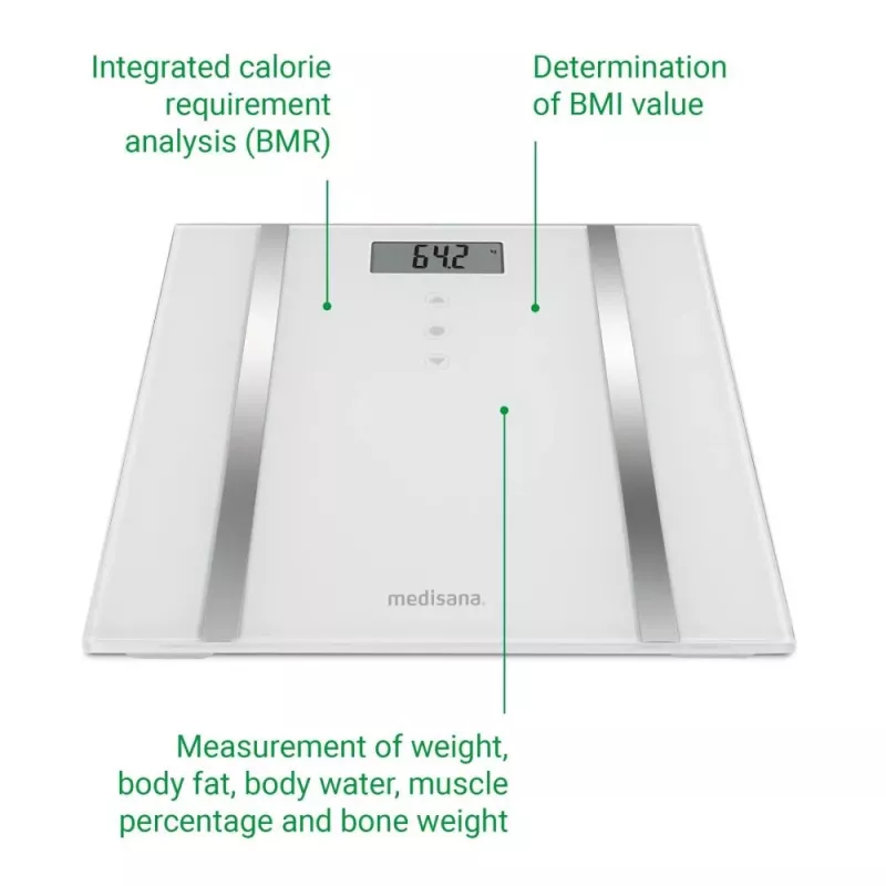 Medisana BS 483 ζυγαριά ανάλυσης σώματος, έως 180 kg, 10 χρήστες, γυαλί ασφαλείας 6 mm