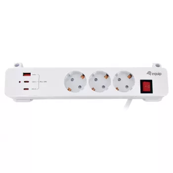 Equip πολύπριζο CEE 7/7 90° σε 3x Schuko / 2x USB-C + USB-A, λευκό, 1,5m