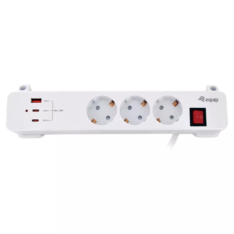 Equip πολύπριζο CEE 7/7 90° σε 3x Schuko / 2x USB-C + USB-A, λευκό, 1,5m