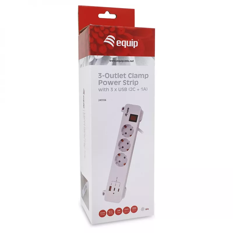Equip πολύπριζο CEE 7/7 90° σε 3x Schuko / 2x USB-C + USB-A, λευκό, 1,5m
