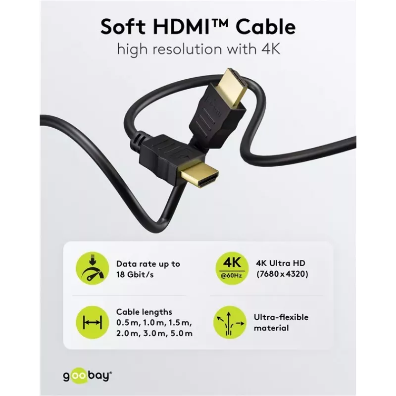 Goobay 80102 Καλώδιο HDMI High-Speed με Ethernet, Soft, 1,5 m, Μαύρο