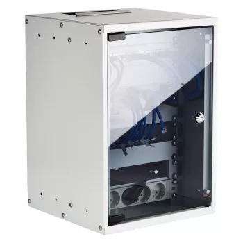 EFB επιτοίχιο κουτί 10 ιντσών 9U 300mm βάθος ανοιχτό γκρι (RAL 7035) με πόρτα ασφαλείας από γυαλί