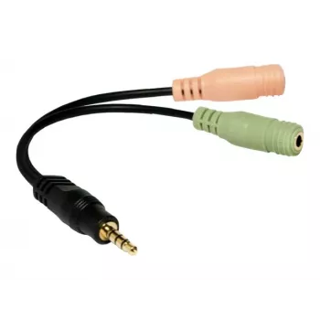 Logilink αντάπτορας ήχου jack, 4-πολικός, 3,5 mm στερεοφωνικό βύσμα αρσενικό σε 2x 3,5 mm υποδοχή θηλυκή, 0,15 m