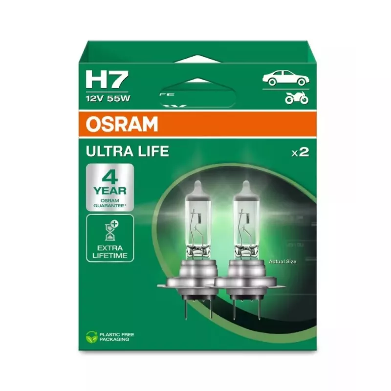 Osram H7 Ultra Life συσκευασία 2 τεμ. λάμπες προβολέων αλογόνου 12V 55W