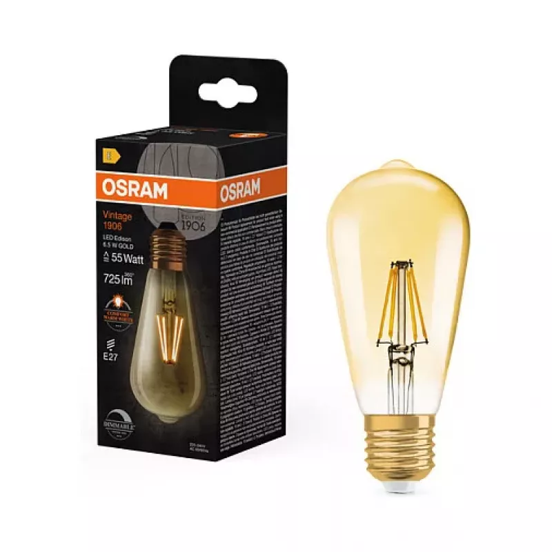 OSRAM LED λάμπα 6,5W 725lm 2400K E27 dimmable Filament χρυσό