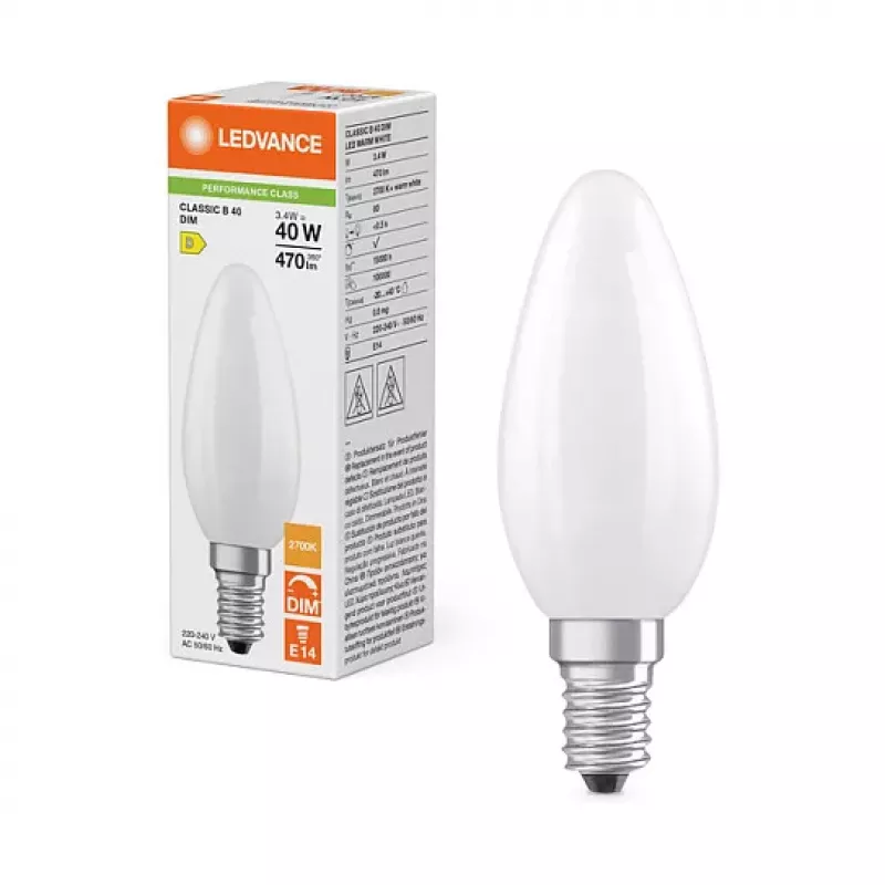 Osram LED CLB40 DIM 3,4W 827 FIL FR E14 P Frosted Dimmable LED Candle Bulb
