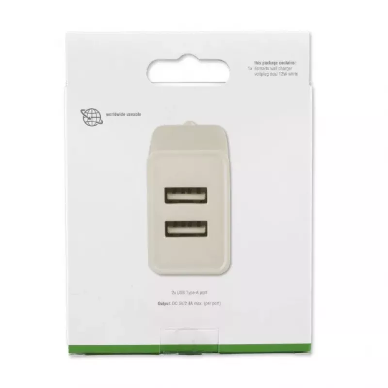 4SMARTS VoltPlug Dual 12W Φορτιστής Τοίχου (χωρίς καλώδιο), Λευκό
