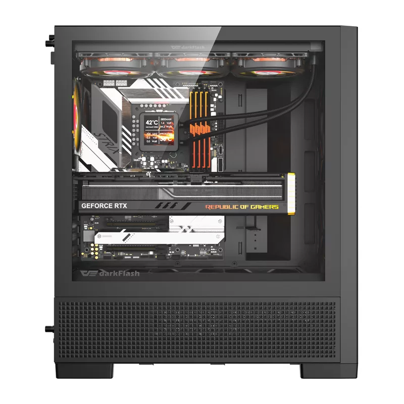 DarkFlash AIRNOVA κουτί υπολογιστή Big Tower, E-ATX, 3 ανεμιστήρες 120 mm, USB-C Gen2, μαύρο