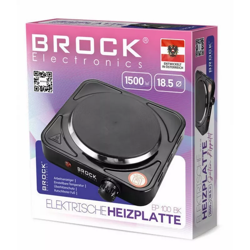 Brock EP 100 BK Μονή ηλεκτρική εστία, 1500 W, Μαύρο