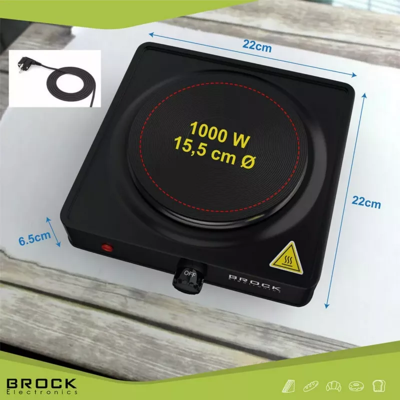Brock EP 100 BK Μονή ηλεκτρική εστία, 1500 W, Μαύρο