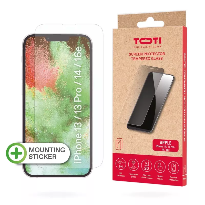 TOTI Tempered Glass 2D Screen Protector Full Cover για iPhone 13/13 Pro/14/16e, Διαφανές