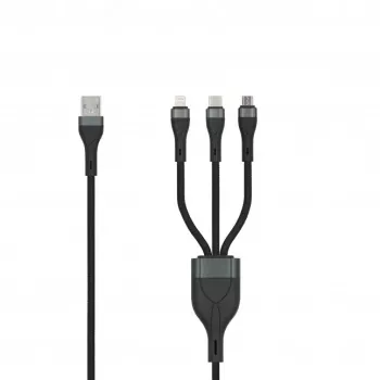 SEEK TOTI Καλώδιο USB-A σε Micro-USB / USB-C / Lightning 1,5m πλεκτό 2A (Non-MFI) Μαύρο