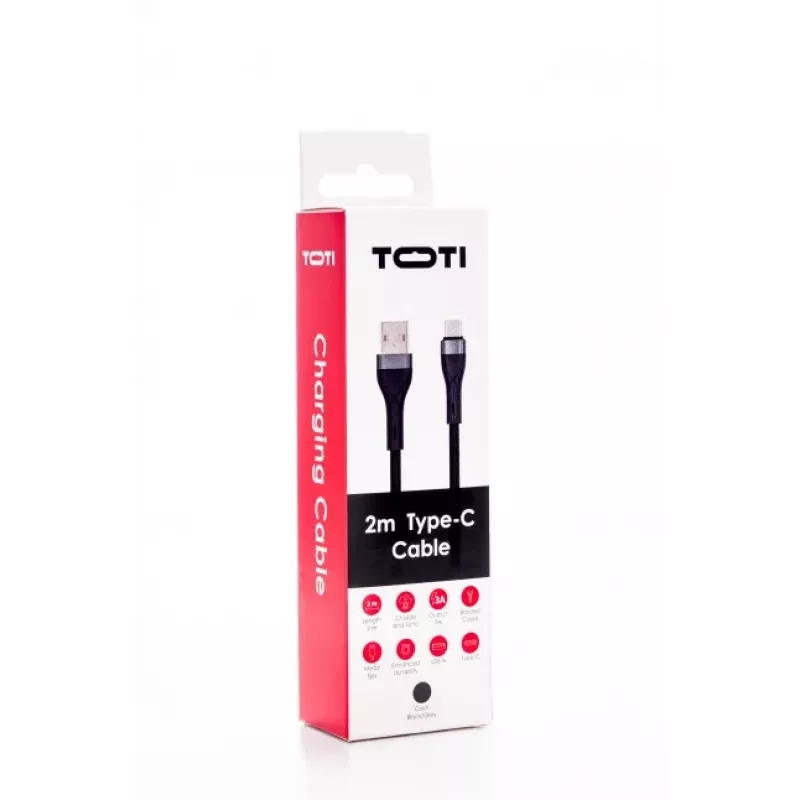 SEEK TOTI Καλώδιο USB-A σε USB-C πλεκτό 2m 3A Μαύρο