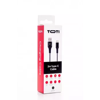 SEEK TOTI Καλώδιο USB-A σε USB-C 2m πλεκτό 2A, Μαύρο/Space Grey