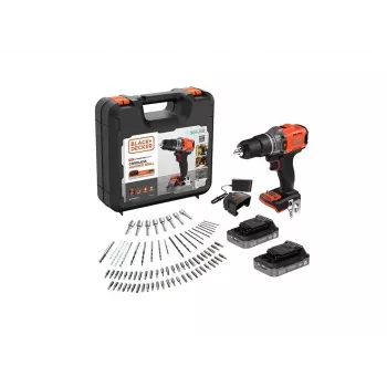 BLACK & DECKER 18V Κρουστικό δραπανοκατσάβιδο μπαταρίας με 2 x 2,0 Ah μπαταρίες, φορτιστή & 80 εξαρτήματα