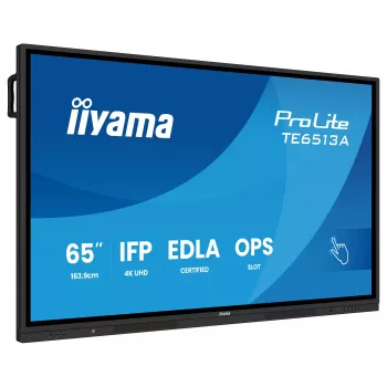 IIYAMA ProLite TE6513A-B3AG 65 ίντσες 4K UHD IPS LED διαδραστική οθόνη αφής με IR-Touch, 20 σημεία αφής, Android 11, 400 cd/m², 8 ms, HDMI, DisplayPort, USB-C, VGA, LAN, Wi-Fi, Bluetooth, VESA 600x400, μαύρο