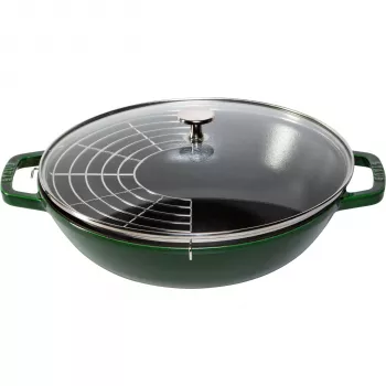 STAUB Wok 30 cm με καπάκι χυτοσίδηρος βασιλικός πράσινος