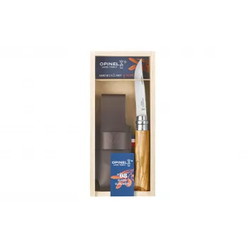 OPINEL No. 08 Πτυσσόμενο Μαχαίρι Ξύλου Ελιάς με Θήκη Δέρματος σε Δώρο Κουτί