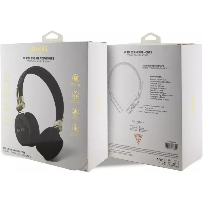 GUESS GUBH704GEMK Ασύρματα Ακουστικά Over-Ear Bluetooth, Μαύρο, 4G Metal Logo