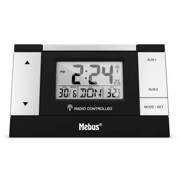 MEBUS 51059 ψηφιακό ξυπνητήρι - μαύρο/ασημί - οθόνη LCD - 12/24h - μπαταρία - Micro-USB